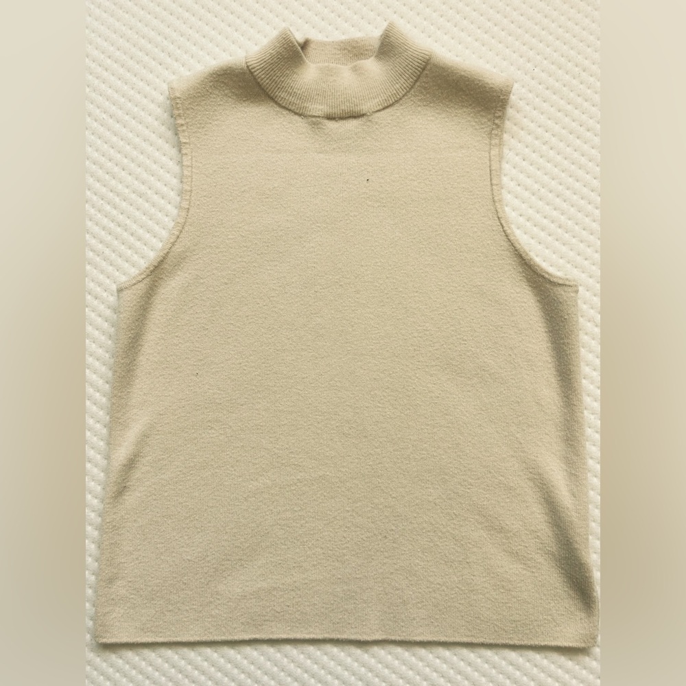 Cream Knit Sleeveless Mock Turtle Neck